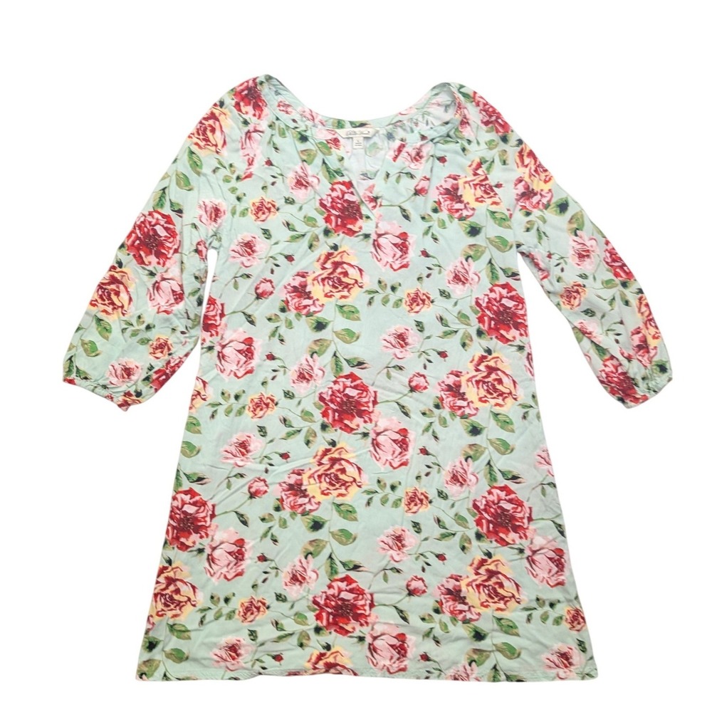 The Pioneer Woman Floral Tunic Blouse Womens L Mint Green Rose 3/4 Sleeve